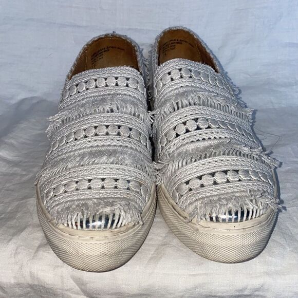 SEYCHELLES White/Silver Varsity Letter Crochet Slip-on Sneakers-7.5 - Picture 4 of 10